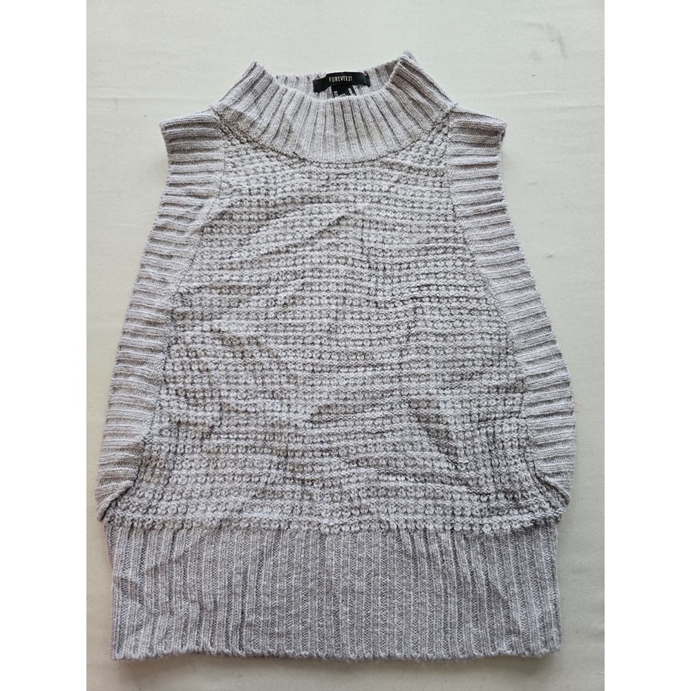 Forever 21 Heather Gray Mock Neck Sleeveless Textured Knit Sweater Vest Medium